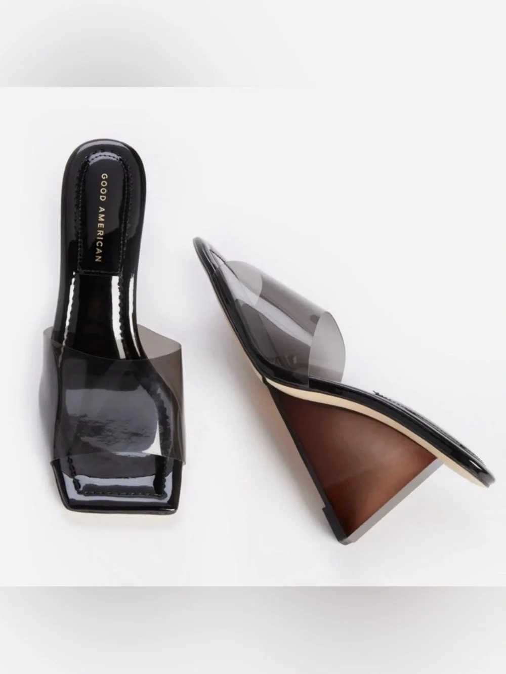 Good American Women’s Cinder-F*cking-Rella Square Clear Black Wedges - Picture 4 of 9